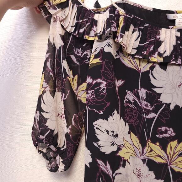 Ella Moss Blouse Size M Floral Sheer Lightweight Crop Cold Shoulder Wide Neck - Picture 5 of 13